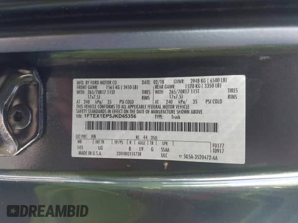 2018 Ford F-150 XLT z VIN 1FTEX1EP5JKD65356, wystawiony jako IAAI lot #43290503 z przebiegiem 75 709 mil mil oraz . Historia ofert i sprzedaży dostępna na DreamBid. Obrazek 9.