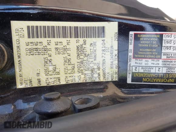 2014 Nissan Frontier S with VIN 1N6BD0CT9EN728104, listed as a IAAI auction lot 41688727 with 200,350 mi miles and . Bid and sale history available at DreamBid. Image 9.