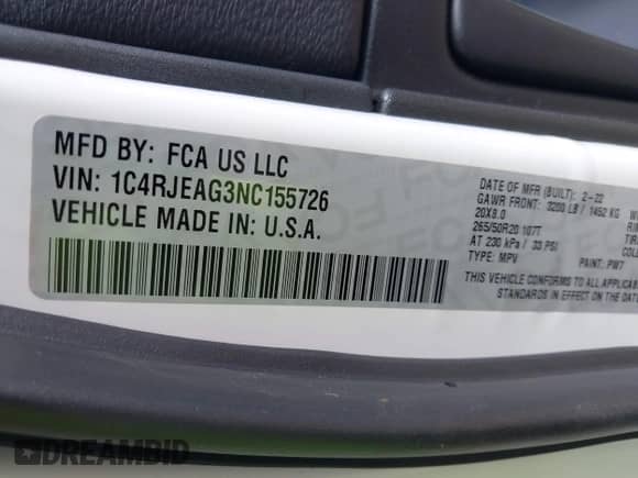 2022 Jeep Grand Cherokee Laredo E с VIN 1C4RJEAG3NC155726, выставлен на аукционе IAAI как лот 42359235 с пробегом 84 199 миль миль и . История ставок и продаж доступна на DreamBid. Изображение 9.