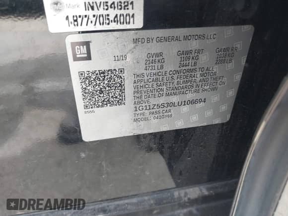 2020 Chevrolet Impala LT с VIN 1G11Z5S30LU106694, выставлен на аукционе IAAI как лот 43114288 с пробегом 165 989 миль миль и . История ставок и продаж доступна на DreamBid. Изображение 9.