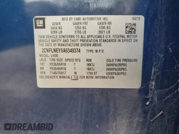 2010 Chevrolet Equinox 2LT с VIN 2CNFLNEY6A6349374, выставлен на аукционе Copart как лот 85149075 с пробегом 127 636 миль миль и Списание • Salvage title. История ставок и продаж доступна на DreamBid. Изображение 13.