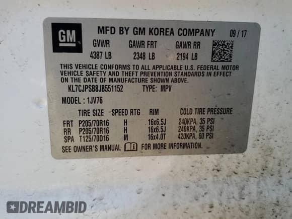 2018 Chevrolet Trax LT z VIN KL7CJPSB8JB551152, wystawiony jako Copart lot #87196825 z przebiegiem 140 933 mil mil oraz Szkoda całkowita • Salvage title. Historia ofert i sprzedaży dostępna na DreamBid. Obrazek 13.