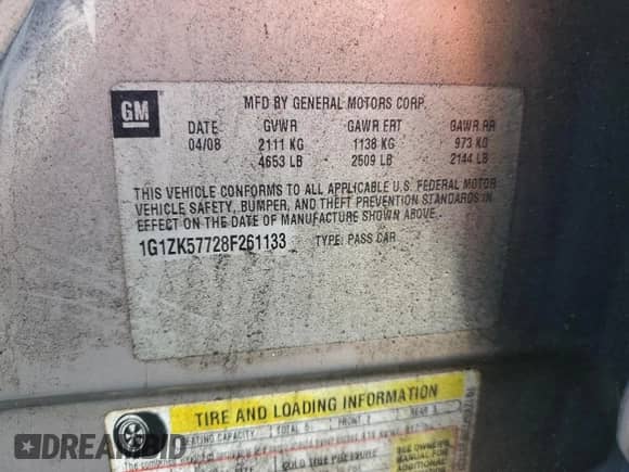 2008 Chevrolet Malibu LTZ with VIN 1G1ZK57728F261133, listed as a Copart auction lot 81646415 with 136,369 mi miles and Clean title. Bid and sale history available at DreamBid. Image 12.