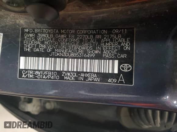 2011 Toyota Prius I с VIN JTDKN3DU8B5316499, выставлен на аукционе Copart как лот 84806705 с пробегом 223 534 миль миль и Списание • Salvage title. История ставок и продаж доступна на DreamBid. Изображение 13.