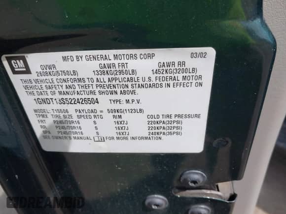 2002 Chevrolet TrailBlazer LS with VIN 1GNDT13S522426504, listed as a IAAI auction lot 41773338 with 260,444 mi miles and . Bid and sale history available at DreamBid. Image 9.