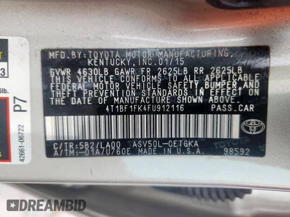 2015 Toyota Camry SE z VIN 4T1BF1FK4FU912116, wystawiony jako Copart lot #70576395 z przebiegiem 157 164 mil mil oraz Szkoda całkowita • Salvage title. Historia ofert i sprzedaży dostępna na DreamBid. Obrazek 13.