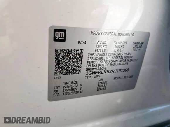2024 Chevrolet Traverse FWD RS with VIN 1GNERLKS3RJ191360, listed as a Copart auction lot 61363675 with 9,522 mi miles and Salvage title. Bid and sale history available at DreamBid. Image 13.