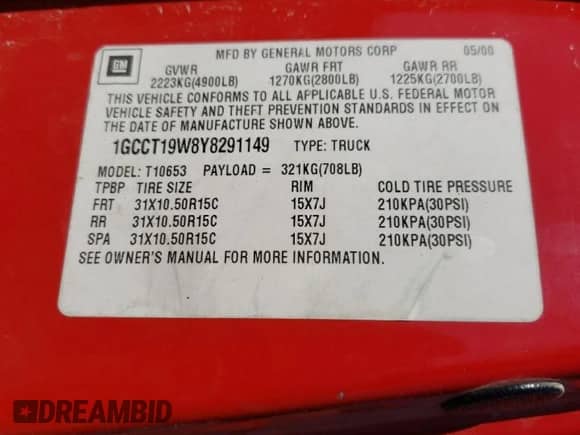 2000 Chevrolet S-10 LS ZR2 с VIN 1GCCT19W8Y8291149, выставлен на аукционе Copart как лот 70529384 с пробегом 139 039 миль миль и Списание • Salvage title. История ставок и продаж доступна на DreamBid. Изображение 12.