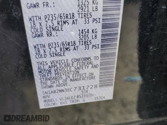 2014 Nissan Pathfinder Platinum с VIN 5N1AR2MN3EC731728, выставлен на аукционе Copart как лот 82391465 с пробегом 234 466 миль миль и Чистый • Clean title. История ставок и продаж доступна на DreamBid. Изображение 13.