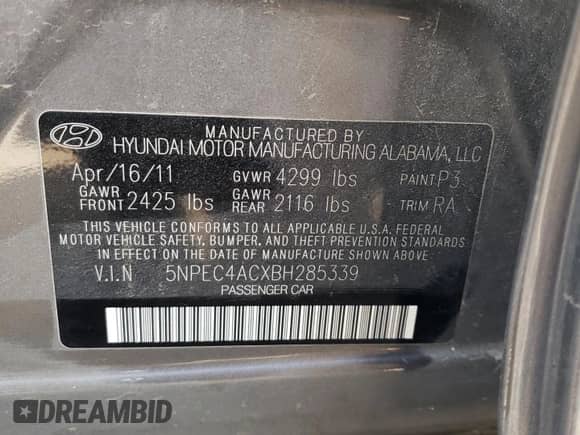 2011 Hyundai Sonata Limited z VIN 5NPEC4ACXBH285339, wystawiony jako Copart lot #69836645 z przebiegiem 132 438 mil mil oraz Szkoda całkowita • Salvage title. Historia ofert i sprzedaży dostępna na DreamBid. Obrazek 12.