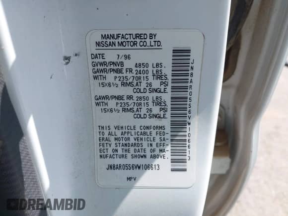 1997 Nissan Pathfinder XE с VIN JN8AR05S6VW106613, выставлен на аукционе IAAI как лот 42806384 с пробегом 164 038 миль миль и . История ставок и продаж доступна на DreamBid. Изображение 9.