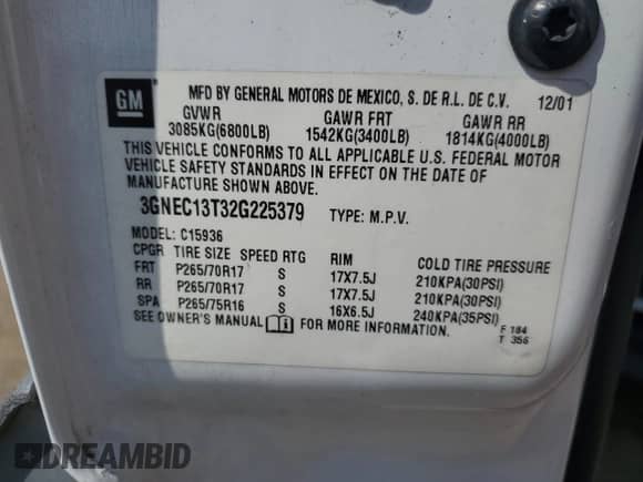 2002 Chevrolet Avalanche z VIN 3GNEC13T32G225379, wystawiony jako Copart lot #82125255 z przebiegiem 282 097 mil mil oraz Szkoda całkowita • Salvage title. Historia ofert i sprzedaży dostępna na DreamBid. Obrazek 13.