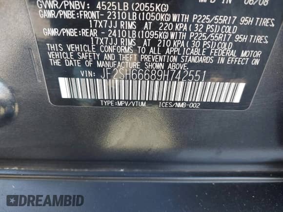 2009 Subaru Forester XT Limited с VIN JF2SH66689H742551, выставлен на аукционе IAAI как лот 43066980 с пробегом 188 516 миль миль и . История ставок и продаж доступна на DreamBid. Изображение 9.