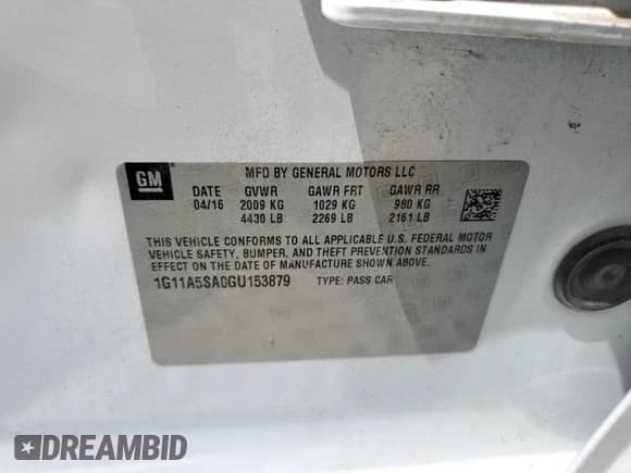 2016 Chevrolet Malibu LS с VIN 1G11A5SA0GU153879, выставлен на аукционе Copart как лот 66571395 с пробегом 182 016 миль миль и Чистый • Clean title. История ставок и продаж доступна на DreamBid. Изображение 12.