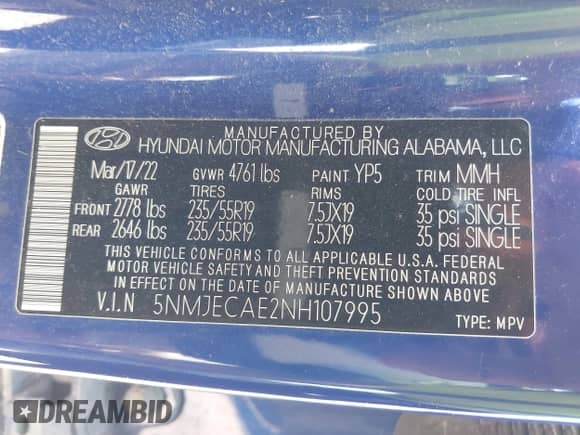 2022 Hyundai Tucson Limited с VIN 5NMJECAE2NH107995, выставлен на аукционе IAAI как лот 43214935 с пробегом 64 707 миль миль и . История ставок и продаж доступна на DreamBid. Изображение 9.