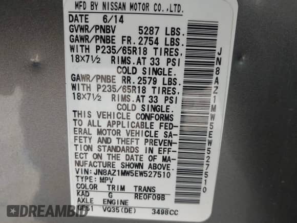 2014 Nissan Murano SL с VIN JN8AZ1MW5EW527510, выставлен на аукционе IAAI как лот 42059573 с пробегом 89 517 миль миль и . История ставок и продаж доступна на DreamBid. Изображение 9.