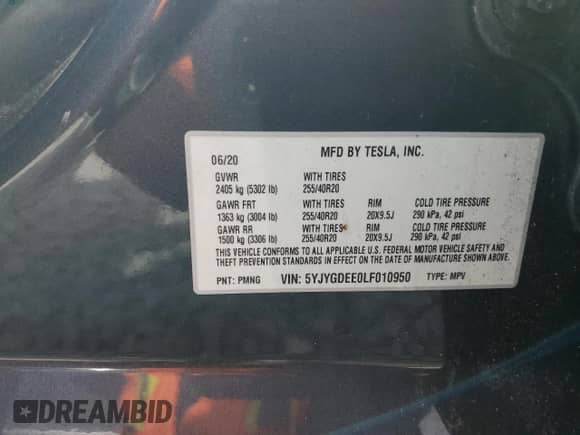 2020 Tesla Model Y Long Range with VIN 5YJYGDEE0LF010950, listed as a Copart auction lot 86071575 with 36,536 mi miles and Clean title. Bid and sale history available at DreamBid. Image 12.