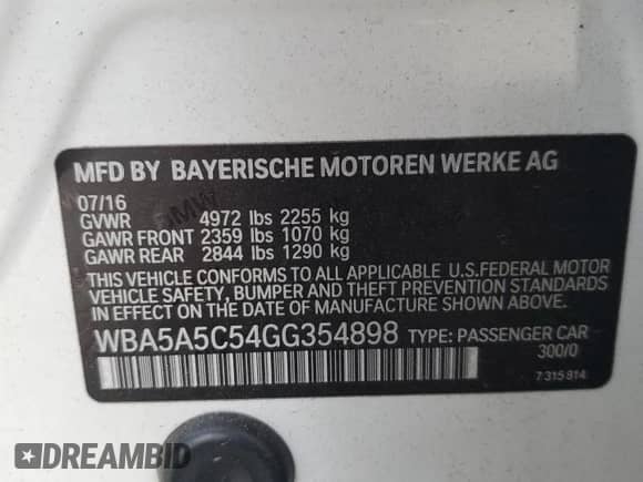 2016 BMW 5 Series 528i z VIN WBA5A5C54GG354898, wystawiony jako Copart lot #80375885 z przebiegiem 52 694 mil mil oraz Szkoda całkowita • Salvage title. Historia ofert i sprzedaży dostępna na DreamBid. Obrazek 12.