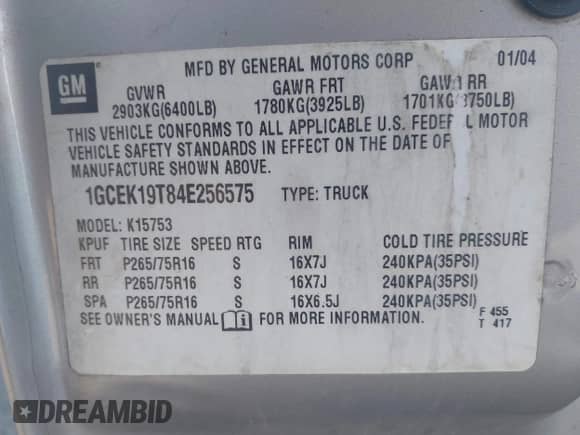 2004 Chevrolet Silverado 1500 LS с VIN 1GCEK19T84E256575, выставлен на аукционе IAAI как лот 43346393 с пробегом 148 581 миль миль и . История ставок и продаж доступна на DreamBid. Изображение 9.
