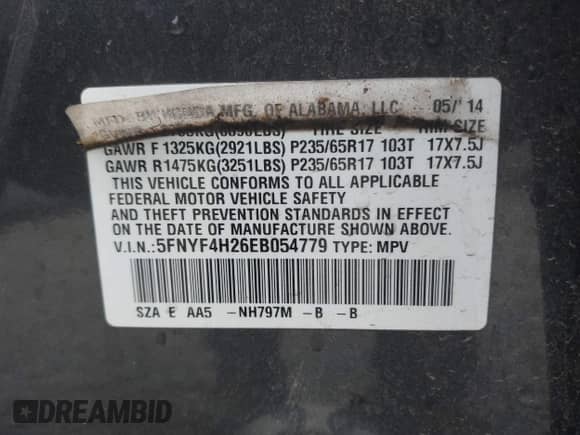 2014 Honda Pilot LX с VIN 5FNYF4H26EB054779, выставлен на аукционе IAAI как лот 43334116 с пробегом 133 657 миль миль и . История ставок и продаж доступна на DreamBid. Изображение 9.