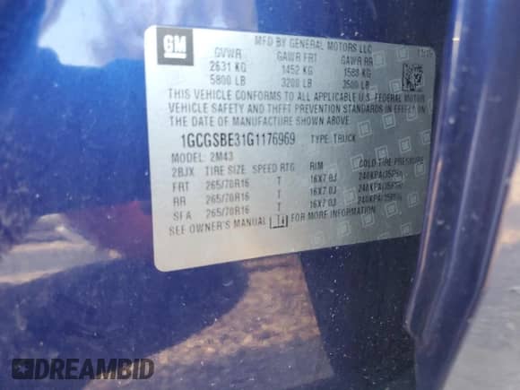 2016 Chevrolet Colorado 2WD WT with VIN 1GCGSBE31G1176969, listed as a Copart auction lot 80727465 with 50,251 mi miles and Salvage title. Bid and sale history available at DreamBid. Image 13.