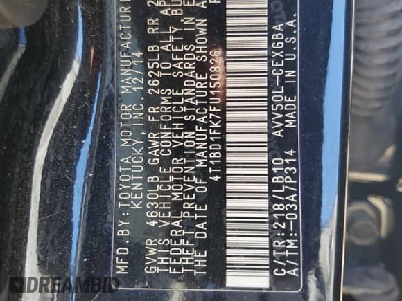 2015 Toyota Camry LE с VIN 4T1BD1FK7FU150826, выставлен на аукционе Copart как лот 84649775 с пробегом 95 024 миль миль и Списание • Salvage title. История ставок и продаж доступна на DreamBid. Изображение 12.