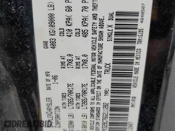 2006 Dodge 2500 SLT с VIN 3D7KS29C76G211282, выставлен на аукционе Copart как лот 57330225 с пробегом 313 987 миль миль и Списание • Salvage title. История ставок и продаж доступна на DreamBid. Изображение 12.