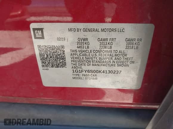 2019 Chevrolet Bolt EV LT с VIN 1G1FY6S00K4130237, выставлен на аукционе IAAI как лот 42654944 с пробегом 38 209 миль миль и . История ставок и продаж доступна на DreamBid. Изображение 9.