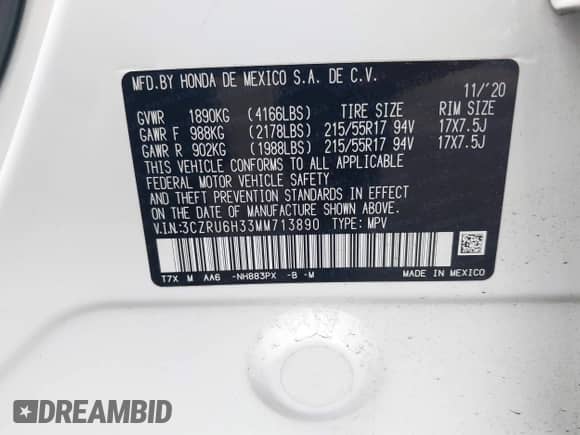 2021 Honda HR-V LX с VIN 3CZRU6H33MM713890, выставлен на аукционе IAAI как лот 42378619 с пробегом 40 410 миль миль и . История ставок и продаж доступна на DreamBid. Изображение 9.