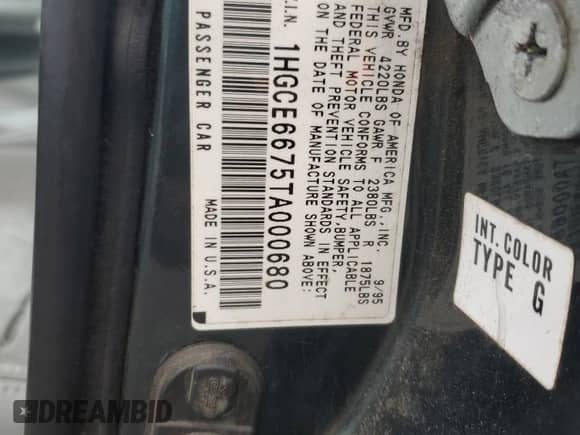 1996 Honda Accord EX z VIN 1HGCE6675TA000680, wystawiony jako Copart lot #45892315 z przebiegiem 232 819 mil mil oraz Czysty tytuł • Clean title. Historia ofert i sprzedaży dostępna na DreamBid. Obrazek 13.