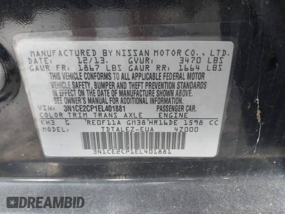 2014 Nissan Note SV z VIN 3N1CE2CP1EL401881, wystawiony jako IAAI lot #43020325 z przebiegiem 150 000 mil mil oraz . Historia ofert i sprzedaży dostępna na DreamBid. Obrazek 9.