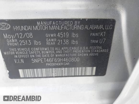 2009 Hyundai Sonata GLS с VIN 5NPET46F69H460800, выставлен на аукционе IAAI как лот 43243369 с пробегом 105 832 миль миль и . История ставок и продаж доступна на DreamBid. Изображение 9.