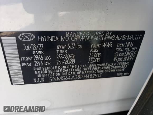 2023 Hyundai Santa Fe XRT with VIN 5NMS64AJ8PH482913, listed as a Copart auction lot 64101842 with 2,324 mi miles and . Bid and sale history available at DreamBid. Image 10.