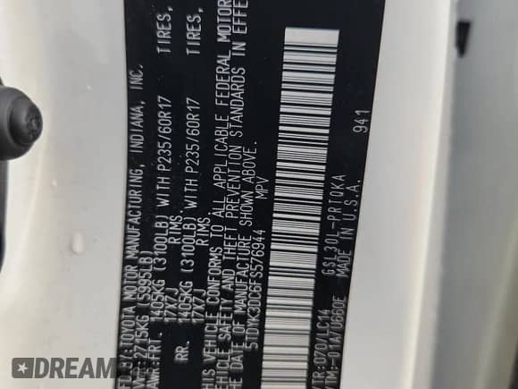2015 Toyota Sienna XLE with VIN 5TDYK3DC6FS576944, listed as a Copart auction lot 86149425 with 57,182 mi miles and Salvage title. Bid and sale history available at DreamBid. Image 13.