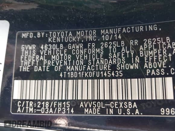 2015 Toyota Camry LE с VIN 4T1BD1FK0FU145435, выставлен на аукционе IAAI как лот 43471133 с пробегом 207 801 миль миль и . История ставок и продаж доступна на DreamBid. Изображение 9.