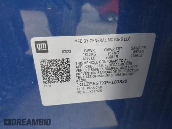 2023 Chevrolet Malibu LS с VIN 1G1ZB5STXPF183820, выставлен на аукционе IAAI как лот 42707266 с пробегом 42 668 миль миль и . История ставок и продаж доступна на DreamBid. Изображение 9.