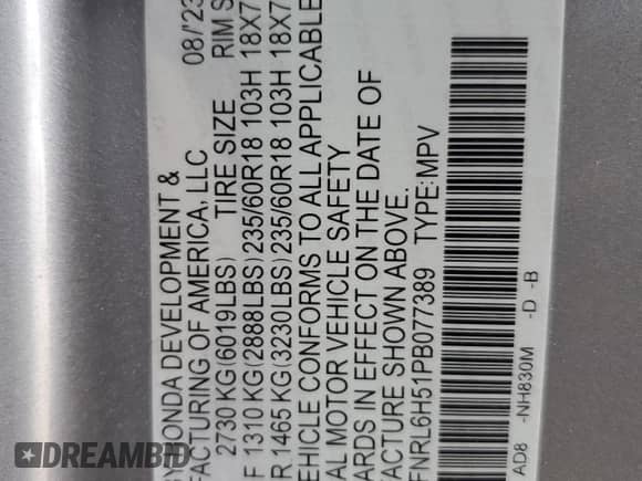 2023 Honda Odyssey EX z VIN 5FNRL6H51PB077389, wystawiony jako Copart lot #85191774 z przebiegiem 34 507 mil mil oraz Szkoda całkowita • Salvage title. Historia ofert i sprzedaży dostępna na DreamBid. Obrazek 13.