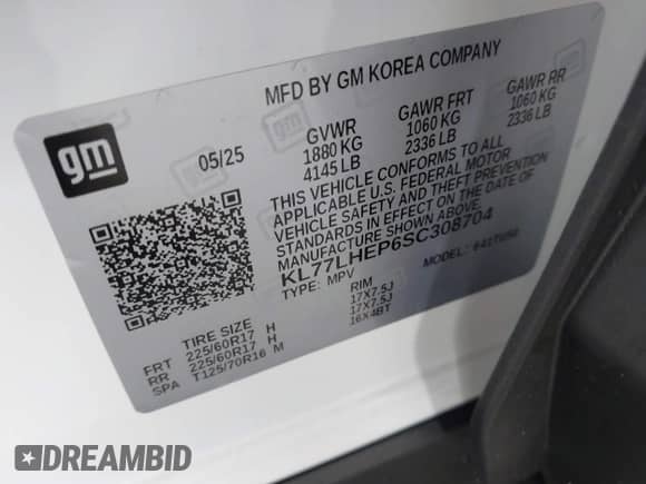 2025 Chevrolet Trax LT с VIN KL77LHEP6SC308704, выставлен на аукционе IAAI как лот 43333118 с пробегом 2 541 миль миль и . История ставок и продаж доступна на DreamBid. Изображение 9.