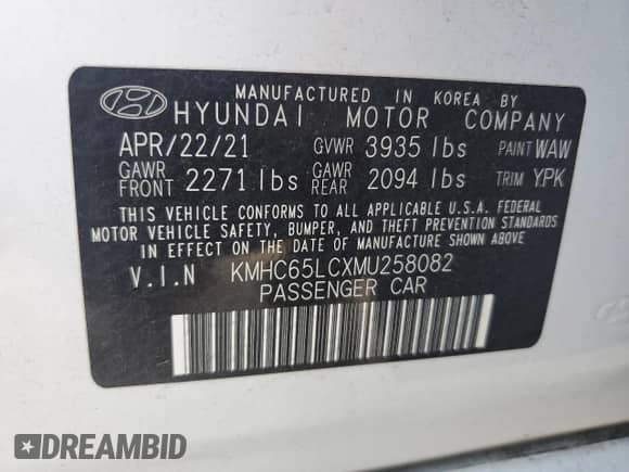 2021 Hyundai Ioniq Blue с VIN KMHC65LCXMU258082, выставлен на аукционе Copart как лот 68691475 с пробегом 66 188 миль миль и На запчасти • Non repairable. История ставок и продаж доступна на DreamBid. Изображение 13.
