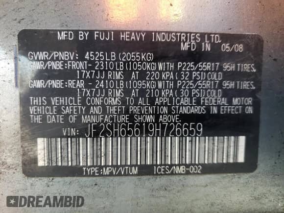 2009 Subaru Forester XT с VIN JF2SH65619H726659, выставлен на аукционе Copart как лот 53673495 с пробегом Не указан миль и Списание • Salvage title. История ставок и продаж доступна на DreamBid. Изображение 13.