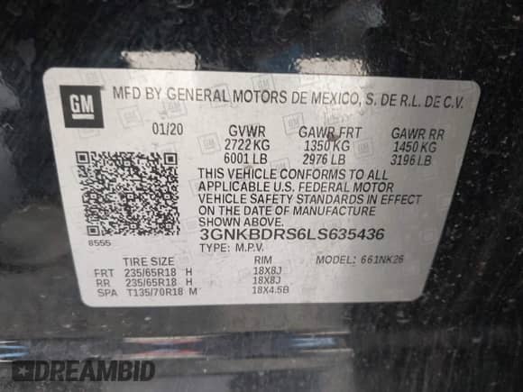 2020 Chevrolet Blazer LT with VIN 3GNKBDRS6LS635436, listed as a IAAI auction lot 43359065 with 118,399 mi miles and . Bid and sale history available at DreamBid. Image 9.