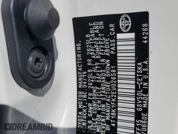 2014 Toyota Camry XLE with VIN 4T1BK1FK2EU026581, listed as a Copart auction lot 72011515 with 67,145 mi miles and Salvage title. Bid and sale history available at DreamBid. Image 12.