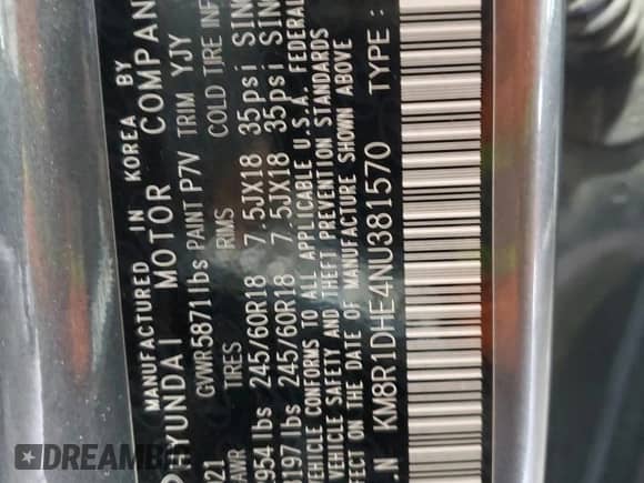 2022 Hyundai Palisade SE with VIN KM8R1DHE4NU381570, listed as a Copart auction lot 60911925 with 71,691 mi miles and Salvage title. Bid and sale history available at DreamBid. Image 13.
