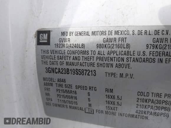 2009 Chevrolet HHR 1LT с VIN 3GNCA23B19S587213, выставлен на аукционе IAAI как лот 43131502 с пробегом 115 814 миль миль и . История ставок и продаж доступна на DreamBid. Изображение 9.
