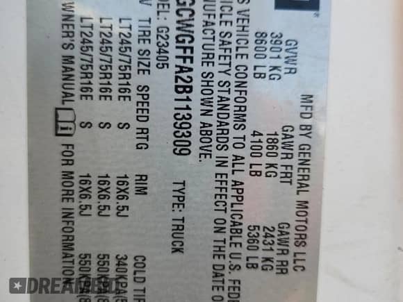 2011 Chevrolet Express Cargo with VIN 1GCWGFFA2B1139309, listed as a Copart auction lot 82485415 with 323,902 mi miles and Salvage title. Bid and sale history available at DreamBid. Image 13.