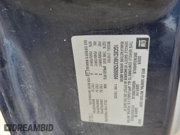 2007 Chevrolet Silverado 1500 Work Truck with VIN 1GCEC14X27Z639934, listed as a Copart auction lot 66834135 with 180,927 mi miles and Salvage title. Bid and sale history available at DreamBid. Image 12.