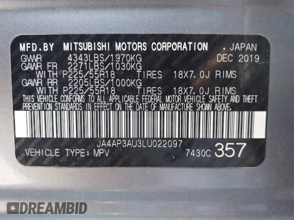 2020 Mitsubishi Outlander ES с VIN JA4AP3AU3LU022097, выставлен на аукционе IAAI как лот 43381776 с пробегом 105 838 миль миль и . История ставок и продаж доступна на DreamBid. Изображение 9.