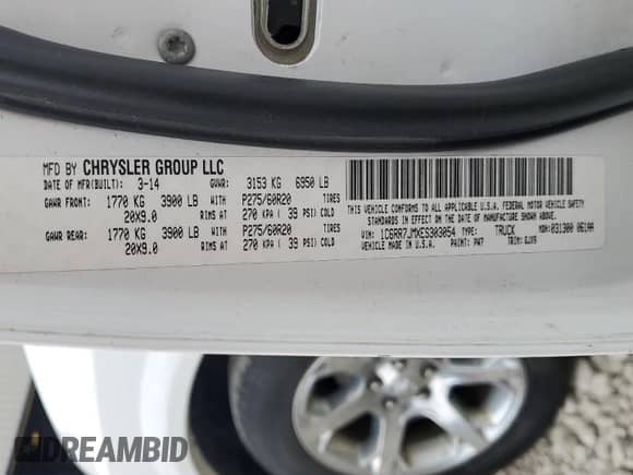 2014 Ram 1500 Laramie с VIN 1C6RR7JMXES303054, выставлен на аукционе Copart как лот 61168405 с пробегом 135 823 миль миль и Чистый • Clean title. История ставок и продаж доступна на DreamBid. Изображение 12.