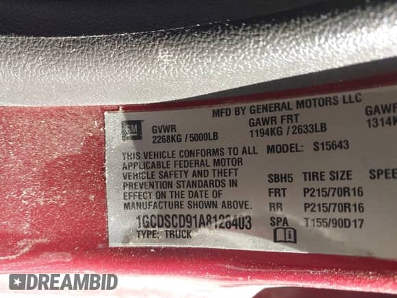 2010 Chevrolet Colorado 1LT with VIN 1GCDSCD91A8128403, listed as a IAAI auction lot 41428461 with 171,721 mi miles and . Bid and sale history available at DreamBid. Image 9.