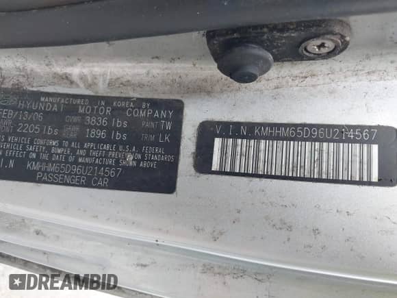 2006 Hyundai Tiburon GS с VIN KMHHM65D96U214567, выставлен на аукционе IAAI как лот 43186129 с пробегом 202 822 миль миль и . История ставок и продаж доступна на DreamBid. Изображение 9.